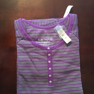 Cacique 2piece metallic stripe thermal pj set/Met